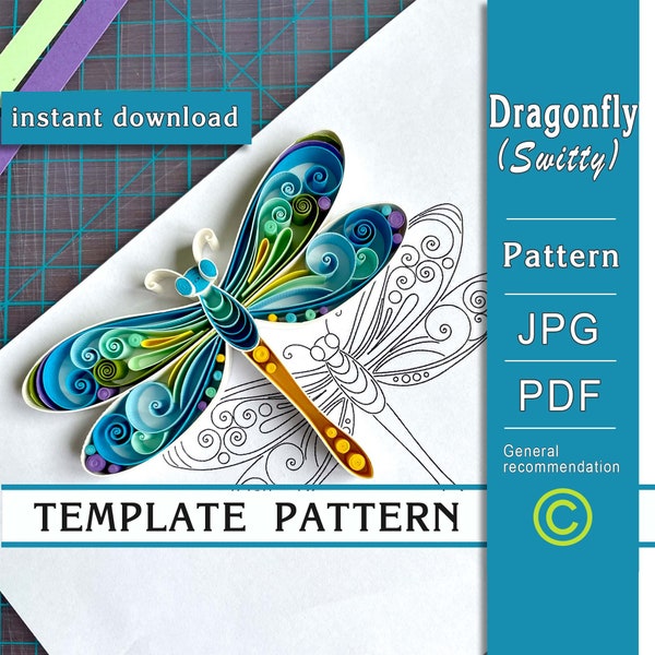 Dragonfly / Quilling paper art / ONLY Template / ONLY Pattern / General recommendations with a video with subtitles / Instant download