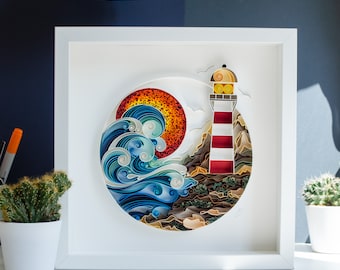 Lighthouse / Quilling paper wall art / 3D / Framed