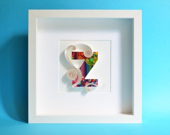 Letter Z - Quilling wall paper art, Custom, Monogram, Personalized, Framed, Home decor, Birthday gift, for friend/girl/boy/mom/dad