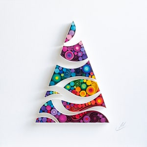 Christmas tree / Quilling art / Paper craft / Gift / Home decor Rainbow 8"x8"