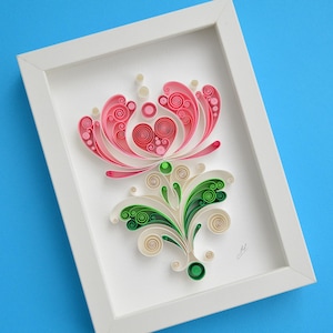 Ready to ship / Quilling paper art for the 1st Paper Anniversary or Wedding / Flowers with 7 hearts / Unique gift / Wall art
