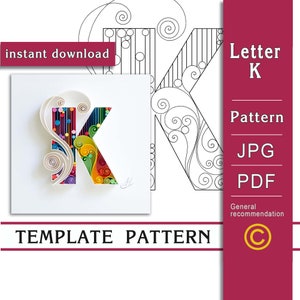 K / Arte en papel quilling / SOLO Plantilla / SOLO Patrón / Recomendaciones generales con video con subtítulos / Descarga instantánea / (9/47)