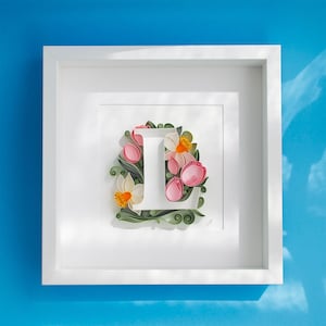 L con flores - Listo para enviar, Arte de papel tapiz de filigrana / Personalizado, Regalo para ella, Enmarcado / Personalizado, Decoración de pared para el hogar, Regalo de cumpleaños