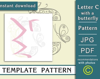 C with a butterfly/ Quilling paper art / ONLY Template / ONLY Pattern/ General recommendations with a video with subtitles/ Instant download