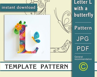 L with a butterfly / Quilling paper art/ ONLY Template / ONLY Pattern/ General recommendations with a video with subtitles/ Instant download