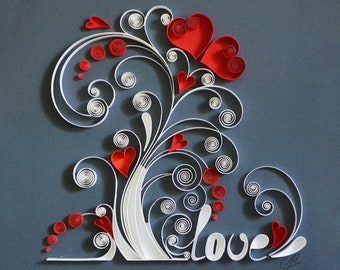 Love tree - Quilling wall art Paper - Plant love - Wedding Gift - Anniversary Gift - Family love tree - Framed Handmade - Love day