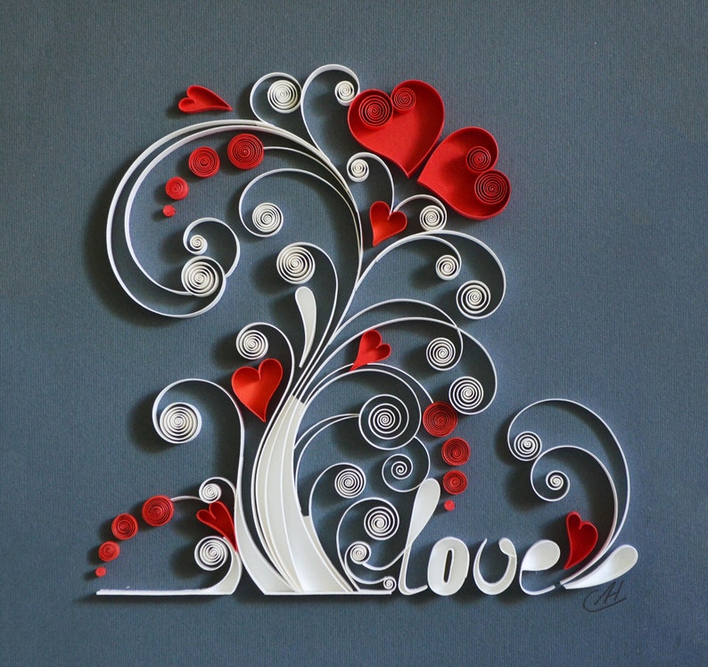 Arbre d'amour Papier d'art mural Quilling Amour végétal Cadeau de mariage Cadeau d'anniversaire Arbre d'amour de famille Encadré fait main Jour de l'amour image 2