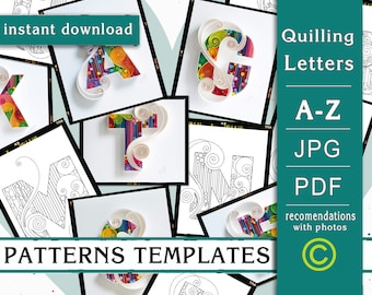 Quilling Alphabet / 26 letters / Paper art / Patterns / Templates  / Instant download