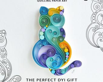Cat Quilling Paper Art Template, Video Tutorial (Digital Download) 0/14