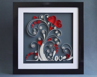 Love tree - Quilling wall art Paper - Plant love - Wedding Gift - Anniversary Gift - Family love tree - Framed Handmade - Love day