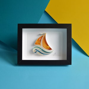 Barca a vela/nave - arte da parete in carta quilling - regalo per ragazzo - regalo per marito - regalo per uomini - nave di carta 3D - arte da parete - vetro incorniciato/organico