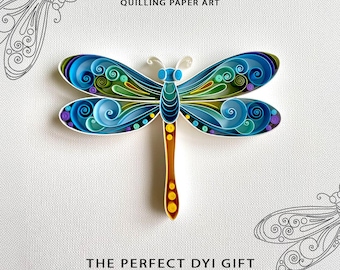 Dragonfly (A2) Quilling Paper Art Template, JPG & PDF Pattern (Digital Download)