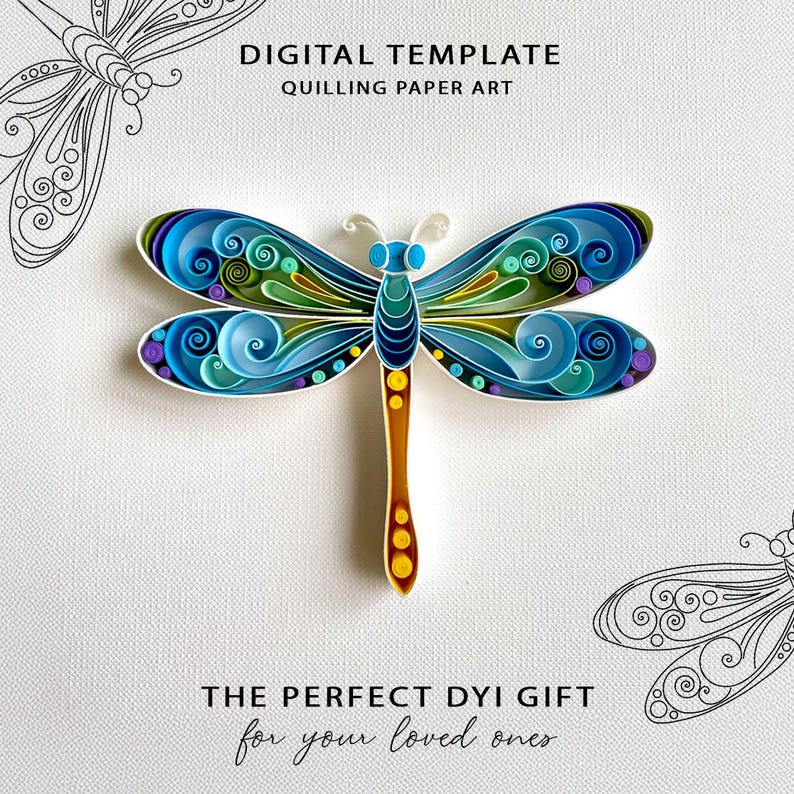 Dragonfly (A2) Quilling Paper Art Template, JPG & PDF Pattern (Digital Download) image 1