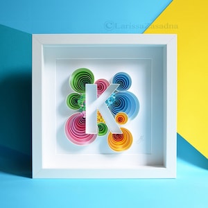 K - Arte de papel de pared Quilling, Personalizado, Monograma, Personalizado, Arte de pared Quilling, Arte de quilling de regalo, Enmarcado, Decoración del hogar, Regalo de cumpleaños