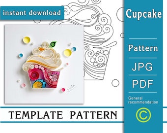 Cupcake / Quilling paper art / ONLY Template / ONLY Pattern / General recommendations with a video with subtitles / Instant download