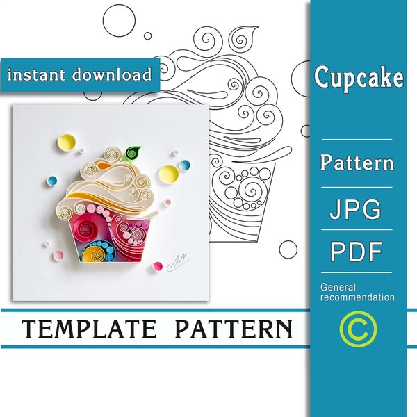 Cupcake / Quilling paper art / ONLY Template / ONLY Pattern / General recommendations with a video with subtitles / Instant download