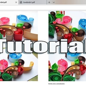 Love birds / Tutorial  with photos / Quilling paper art / Digital tutorial / Template / Pattern