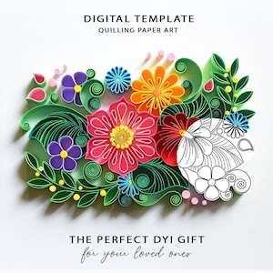 Quilled flowers Template | Quilling Floral Paper Art Card Pattern | Instant download 3/0