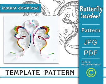 Butterfly / Quilling paper art / ONLY Template / ONLY Pattern / General recommendations with a video with subtitles / Instant download