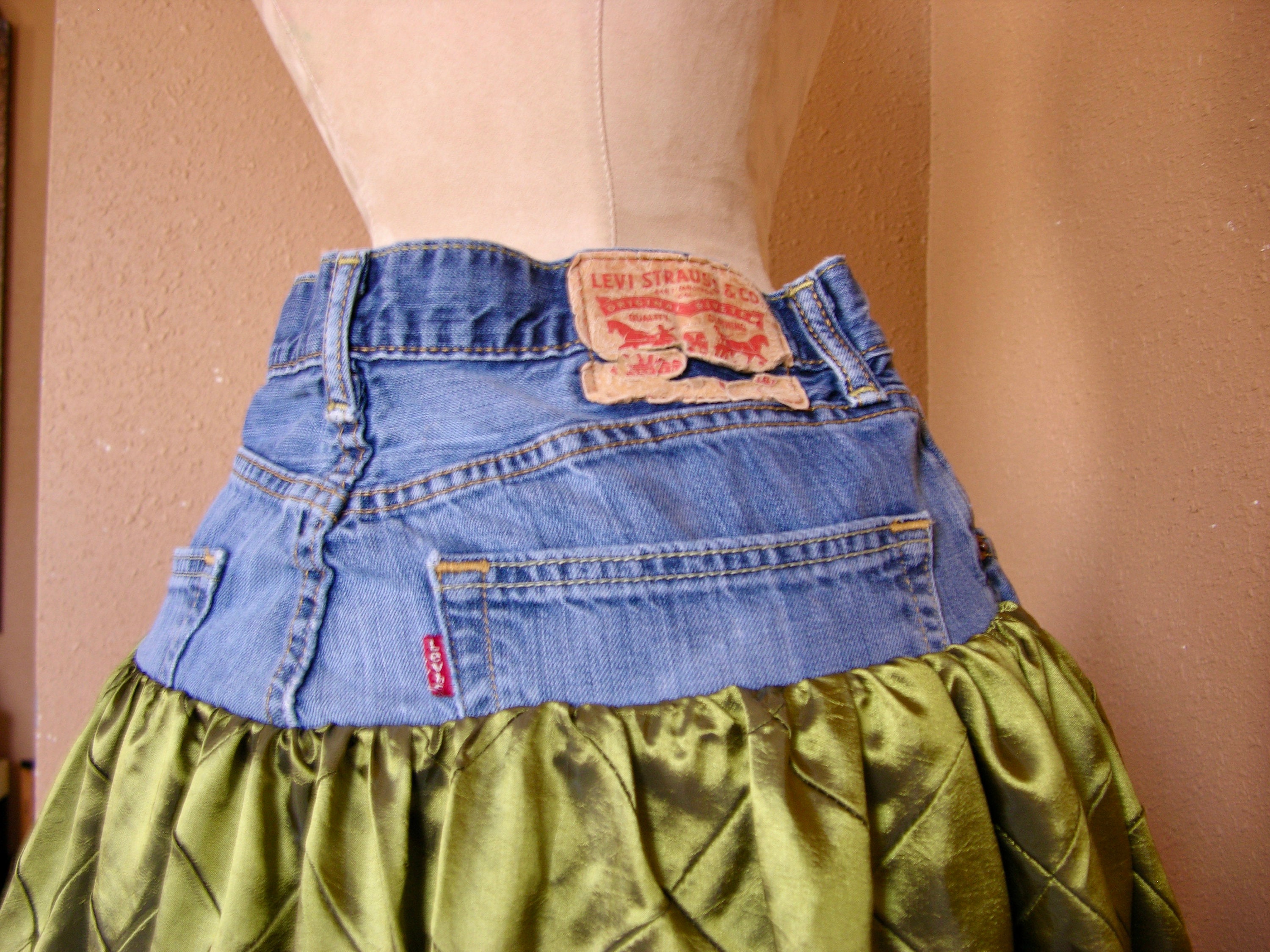 Emerald Gemming Denim Upcycled Maxi Skirt Etsy