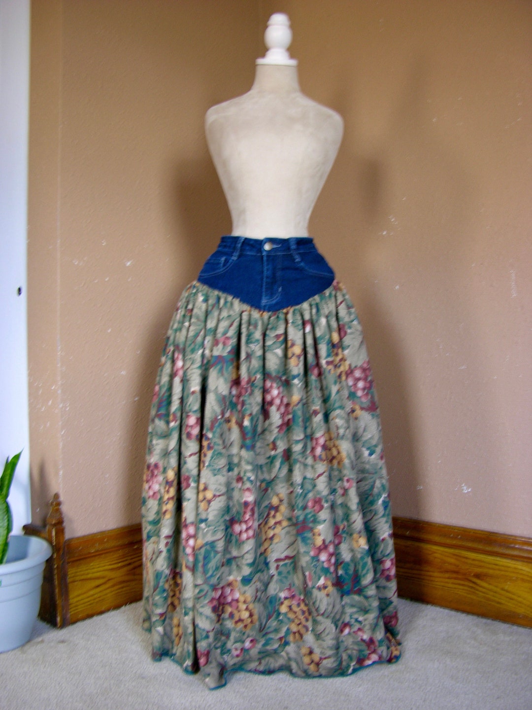 Denim Vineyard Upcycled Maxi Skirt Etsy