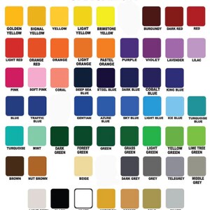 May include: Color chart of ORACAL 651 vinyl with a variety of colors, including yellow, orange, red, blue, green, and metallic shades. Each color is displayed in a small square with its name printed below. The text "ORACAL 651" is at the top.