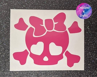 Skull and Crossbones with Bow, Cute, Girlie, Pretty, Emo, Punk, Punk Rock, Rock, Decal, Gift