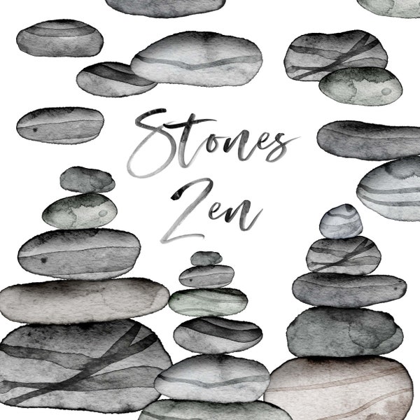 20 Zen Stones Watercolor transparent PNG watercolor digital clipart illustration clipart set pebbles, stones, rocks, river pebbles