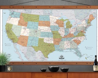 Large USA Map|  Map of the USA| Sizes up to  6 x 10ft | The  Largest and Most Detailed Available. Brights