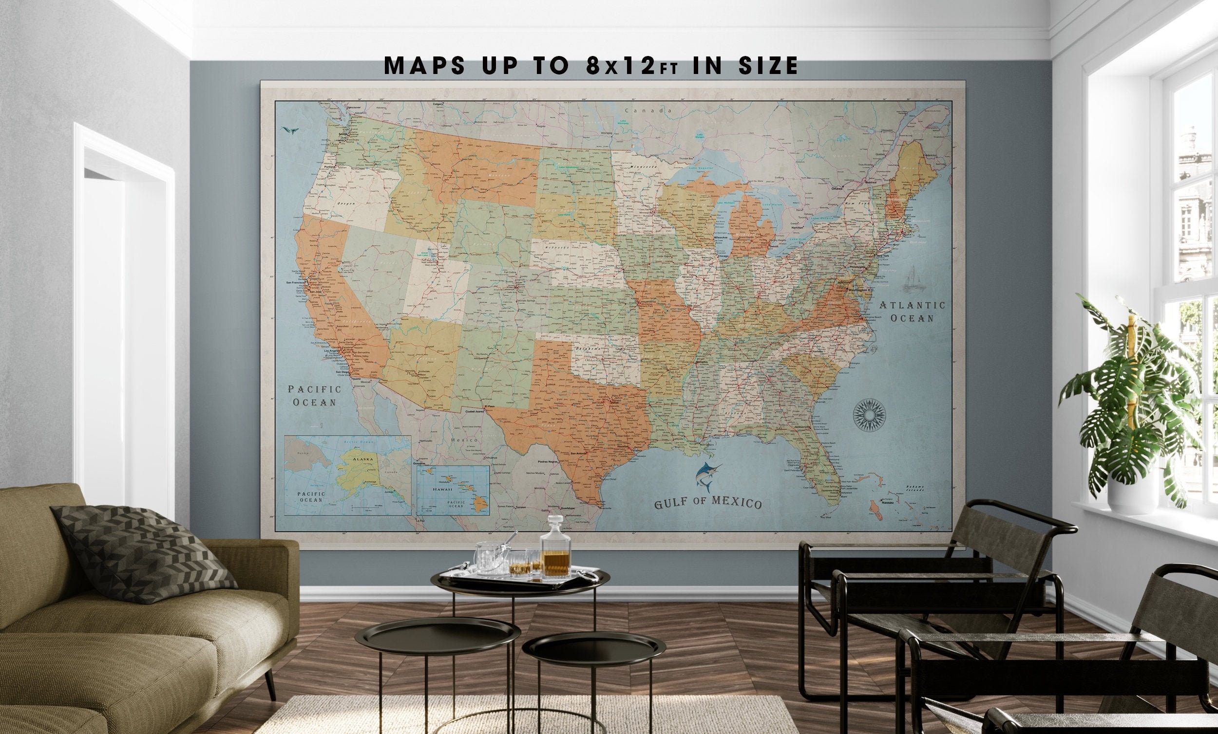 Large Usa Map Map Of The Usa Sizes Up To 6 X 10ft The Largest Usa