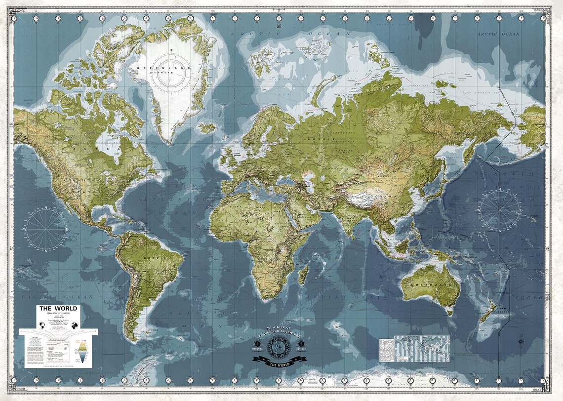 Very Detailed Large World Map. Huge Map of the World. 4x7 to  Etsy