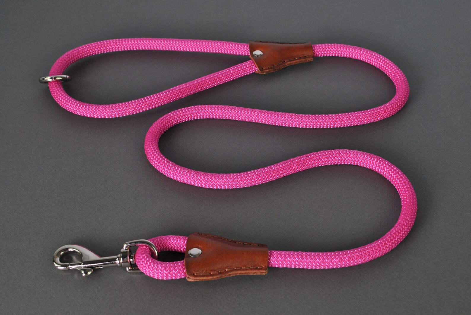 Pink Rope lead with Leather Trim Hand Stitched Lead Made in Etsy