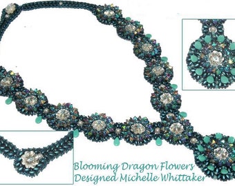 Blooming Dragon Flowers Needlework Necklace (Bracelet or Pendant) Tutorial PDF