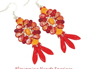 Blossoming Hearts Earrings Bead weaving Needlework Tutorial PDF