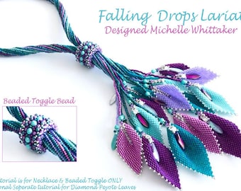 Falling Drops Lariat e perline Attiva/disattiva perline SOLO Tutorial di ricamo PDF - Le foglie di diamante sono elencate come Tutorail SEPERATO
