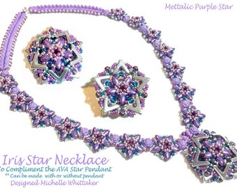 KIT - Metallic Purple - Iris Star Necklace & AVA Star Pendant Needlework w/Full Materials + 2x PDF Tutoriuals