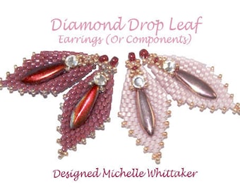 Tutorial per ricamo a foglia con goccia di diamante SOLO PDF (Lariat a goccia cadente e interruttore con perline è un elenco SEPARATO)