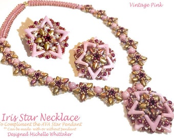 KIT - Vintage Pink - Iris Star Necklace & AVA Star Pendant Needlework w/Full Materials + 2x PDF Tutoriuals