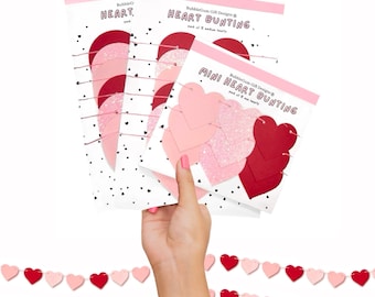 Valentines Day heart decorations Preppy Y2K pink pink glitter and red love heart garland Him her hearts bunting premium card Choose size