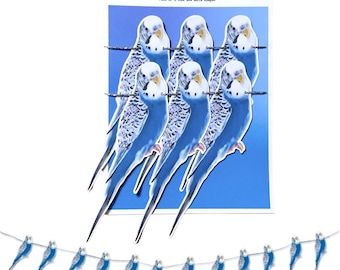 Lindo banderín azul de periquitos, guirnalda de pájaros periquitos, divertidas decoraciones de pájaros para fiestas de mascotas, guirnalda de periquitos