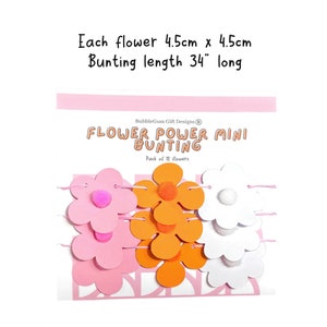 Mini Retro flower garland pom pom centres Daisy and Pansy bunting pink orange and white 70s floral garland flower power party Bild 2