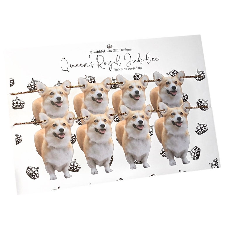 Queens Corgis mini bunting glitter gold twine celebrating The Royal Jubilee 2022 bob tail Corgi Pembroke Welsh Platinum 70 years of service 