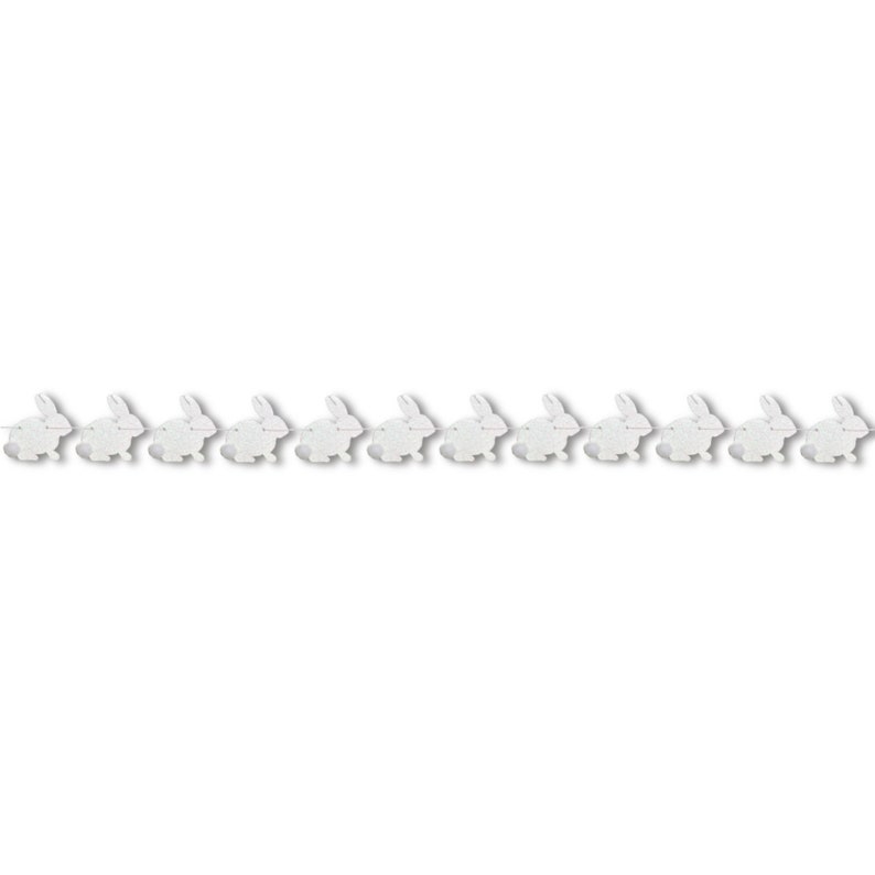 K&ouml;nnte beinhalten: Wei&szlig;e Papier-Hasen-Girlande mit 15 aufgereihten Hasen. Die Girlande ist perfekt f&uuml;r Osterdekorationen.