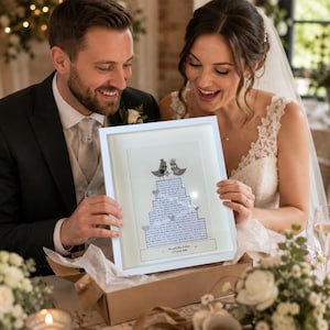Personalised wedding print present for newlyweds Love Birds Cake Design, Mr and Mrs wedding gift for couple unique sentimental frame