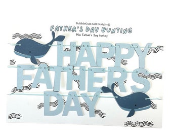 Happy Fathers Day mini bunting, Blue whale theme sign, Cute gift for daddy