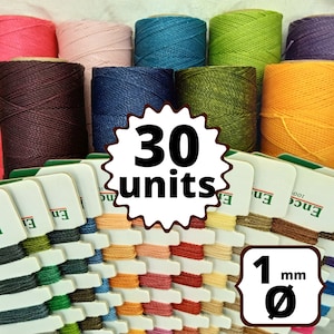 30 ROTOLI 170 metri LINHASITA filo cerato, macramè poliestere wax (spessore 1 mm) di alta qualità