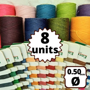 8 ROTOLI 360 metri LINHASITA filo cerato, macramè poliestere wax (spessore 0,5 mm) di alta qualità