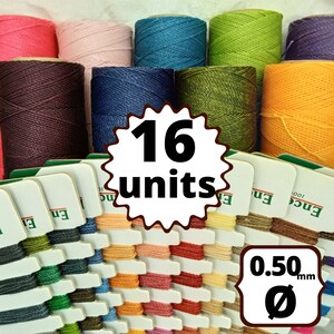 16 ROTOLI 360 metri LINHASITA filo cerato, macramè poliestere wax (spessore 0,5 mm) di alta qualità