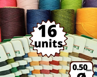 May include: A set of 16 spools of embroidery floss in various colors. The floss is 0.50 mm thick and is packaged in clear plastic spools with labels. The spools are arranged in a stack, with the labels facing outward. The floss is a popular choice for embroidery, cross-stitch, and other needlework projects.