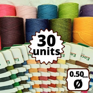 30 ROTOLI 360 metri LINHASITA filo cerato, macramè poliestere wax (spessore 0,5 mm) di alta qualità